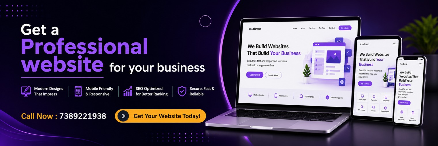 Professional business website shown on a laptop, tablet and phone — responsive, SEO optimised and fast.